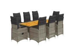 Conjunto 9 bistrô de jardim c/ almofadões VIDAXL vime PE cinzento