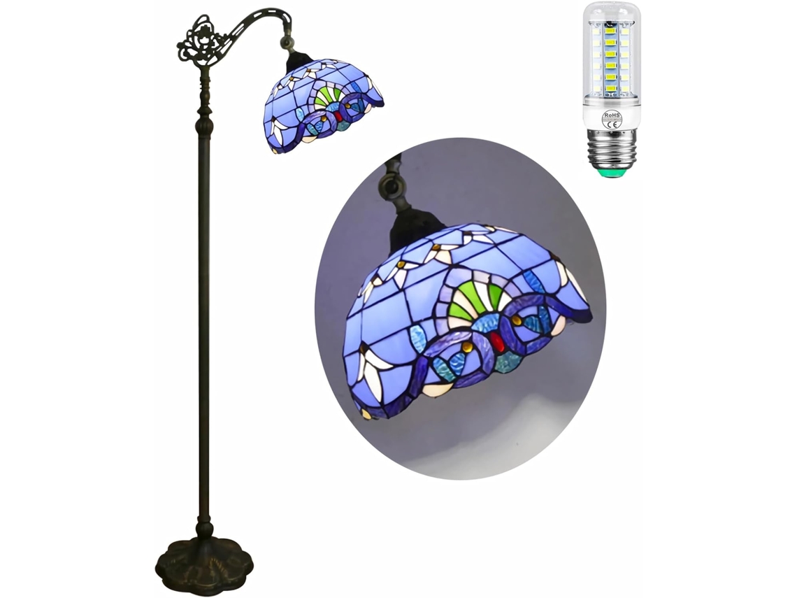 Luminária De Chão Tiffany Com Cúpula Vidro Colorido Em Formato Beija Flor 30cm, 48w, Braço Flexível Ajustável, 165cm De