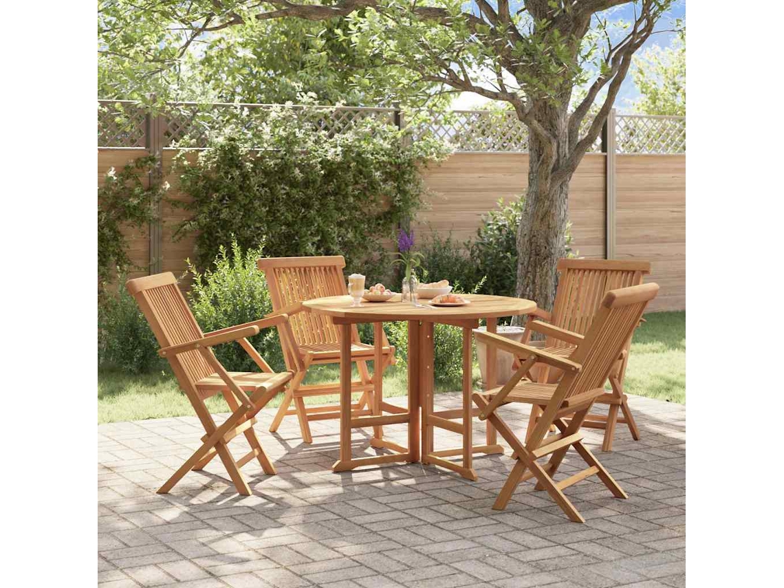 Vidaxl 5 Pcs Conjunto Jantar Dobrável P/ Exterior Madeira Teca Maciça