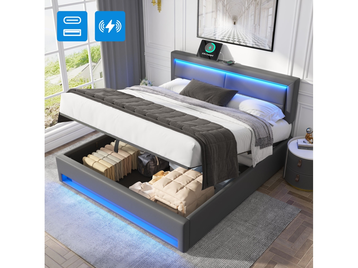 Camasolteirocinza90x200cmestofada,pulichia,usb,led,armazenamento. Ge
