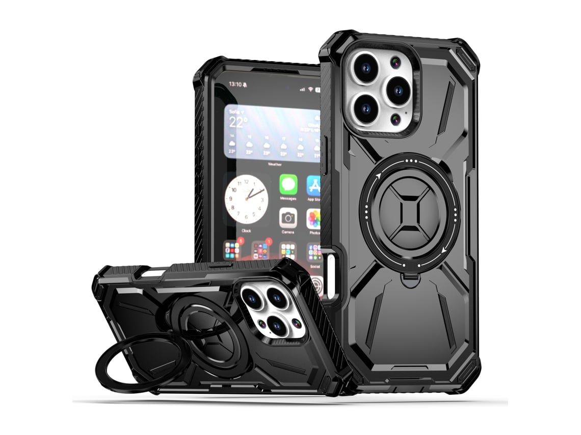 Capa Para Celular Com Revestimento Dourado E 1 Anel Magnético.preto - Iphone 13 Pro Max