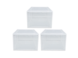 Caixa de Armazenamento de Sapatos Transparente Empilhável Plegável 3 Pack