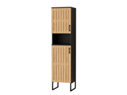 Armário De Banheiro Vayra, 35x145cm, Bambu, Preto, Vicco