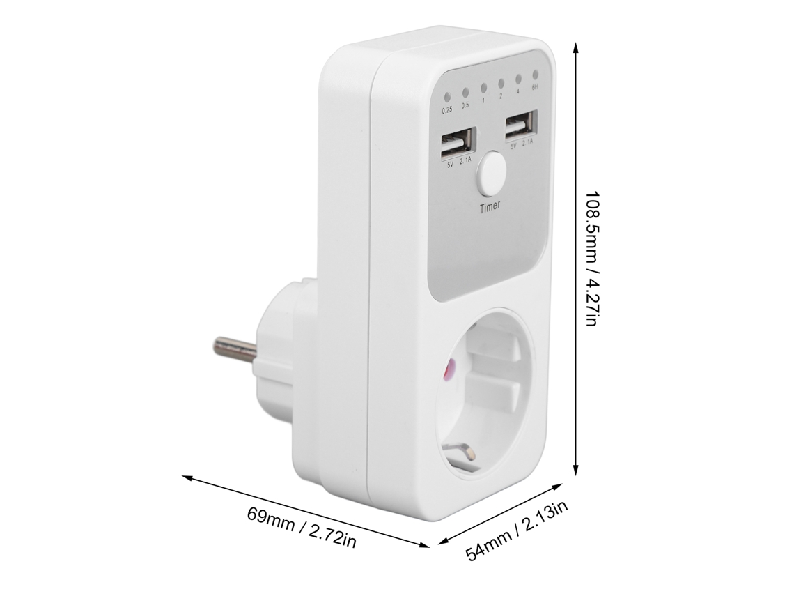 Toma De Proteção Com Timer, 3680w/16a, 2 Portas Usb E Plugue Eu.