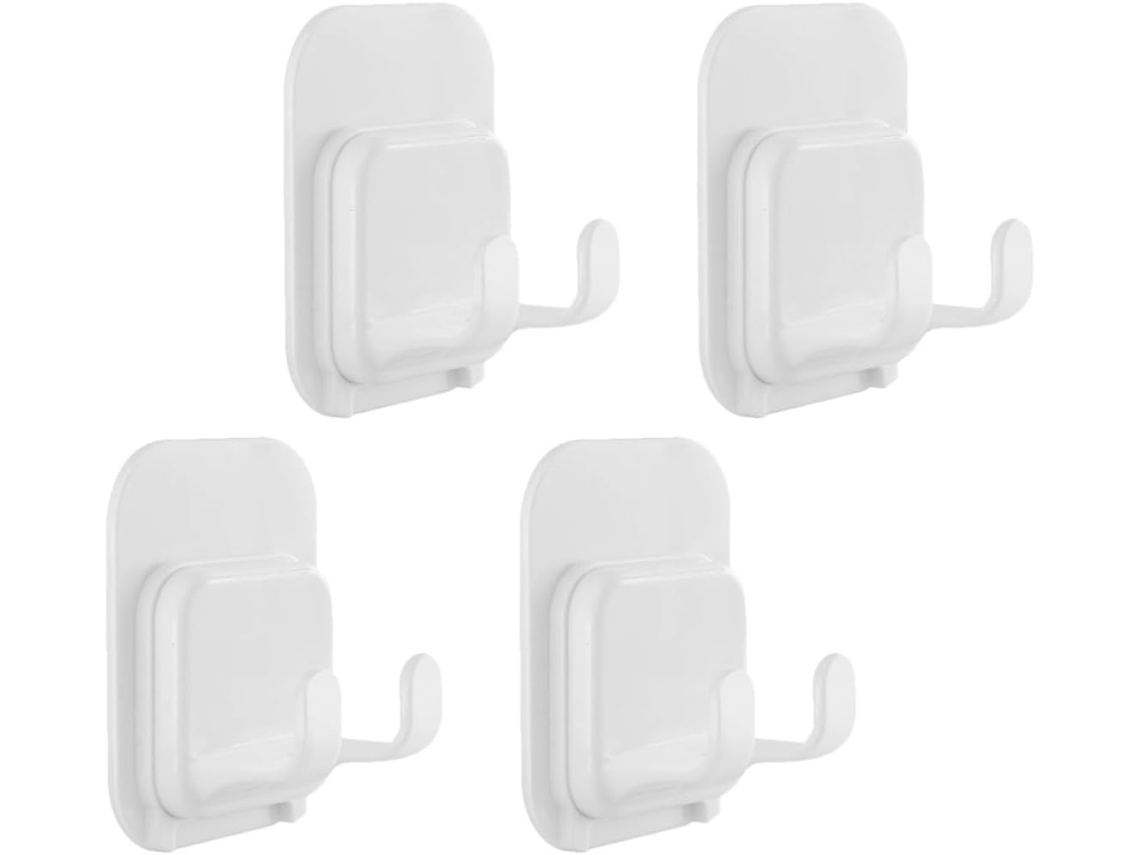 Conjunto De 4 Ganchos Adesivos Brancos Em Abs Para Organizar Acessórios De Banheiro.