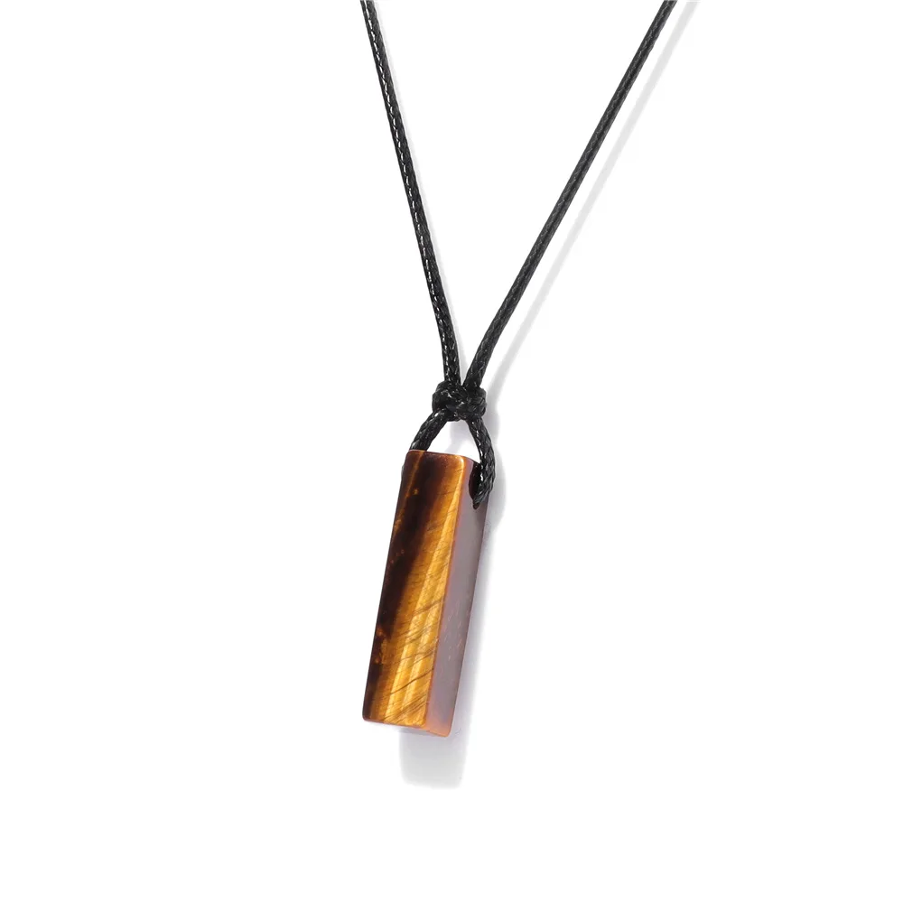 Colar Com Pingente Retangular De Pedra Natural (olho De Tigre, 45-65 Cm), Colar De Cristal Com Propriedades Curativas.