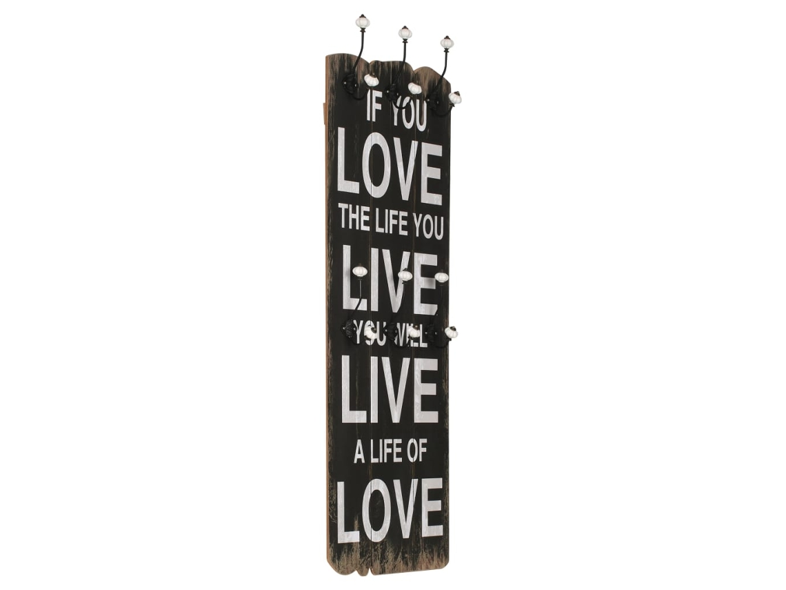 Vidaxl Bengaleiro De Parede Com 6 Ganchos 120x40 Cm Love Live
