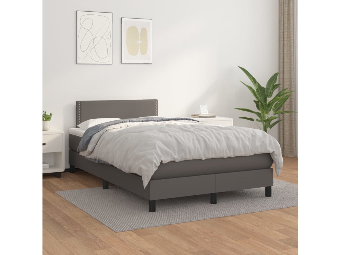Cama Com Molas/colchão 120x200 Cm Couro Artificial Cinzento