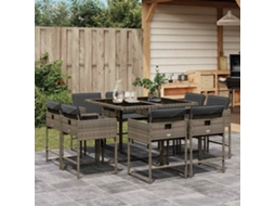 Vidaxl 9 Pcs Conjunto De Jantar P/ Jardim C/ Almofadões Vime Pe Cinza