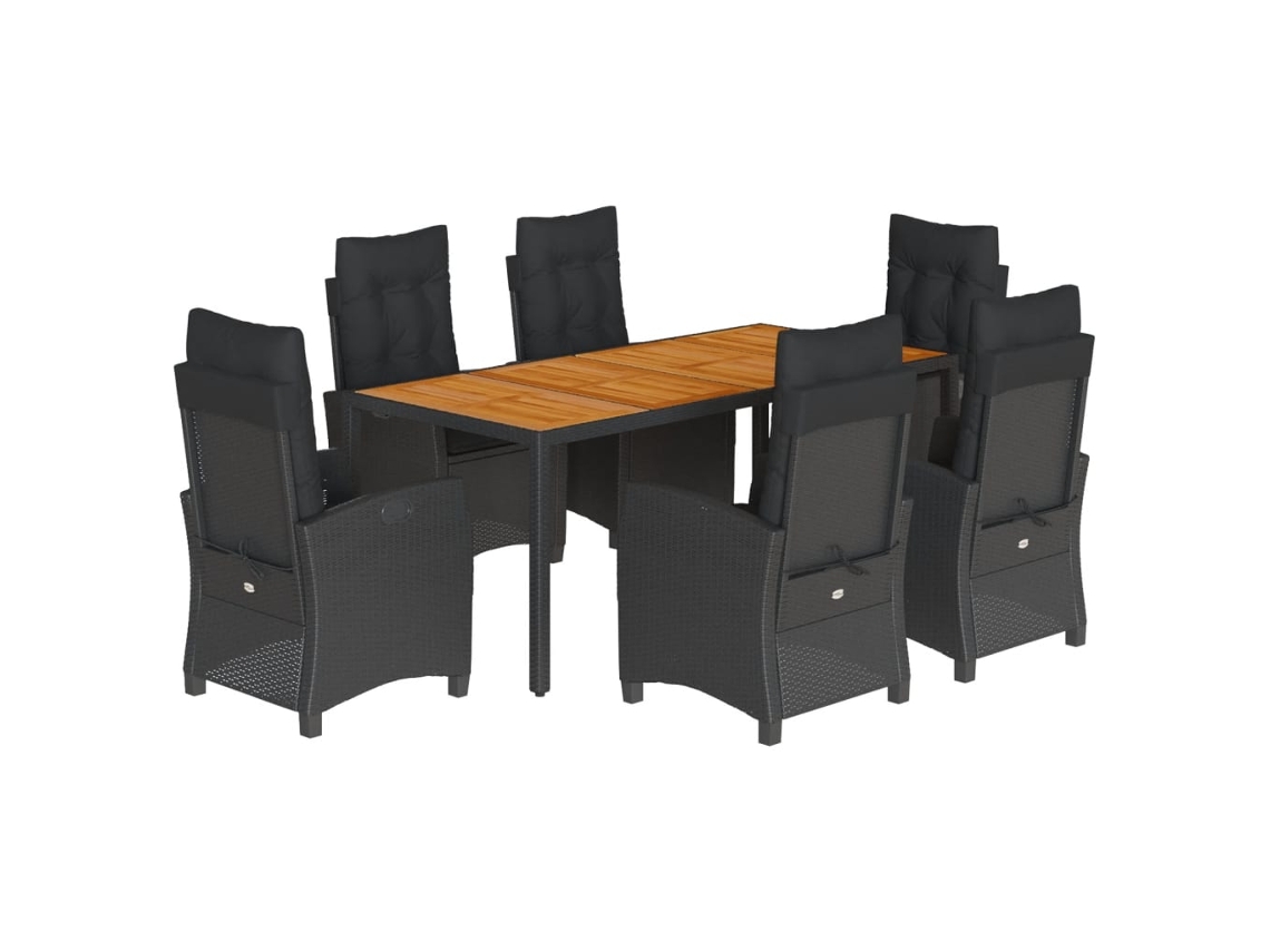 Conjunto de 7 Jantar para Jardim com Almofadões Vime Pe Preto MAISON EXCLUSIVE