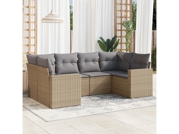 Vidaxl 6 Pcs Conjunto De Sofás P/ Jardim Com Almofadões Vime Pe Bege