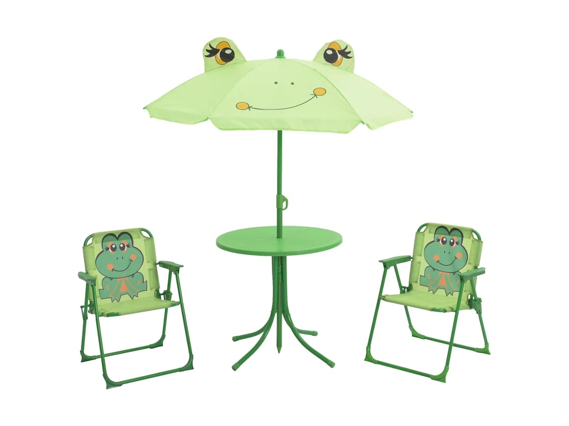 Vidaxl 3 Pcs Conjunto Bistrô De Jardim Infantil C/ Guarda-sol Verde