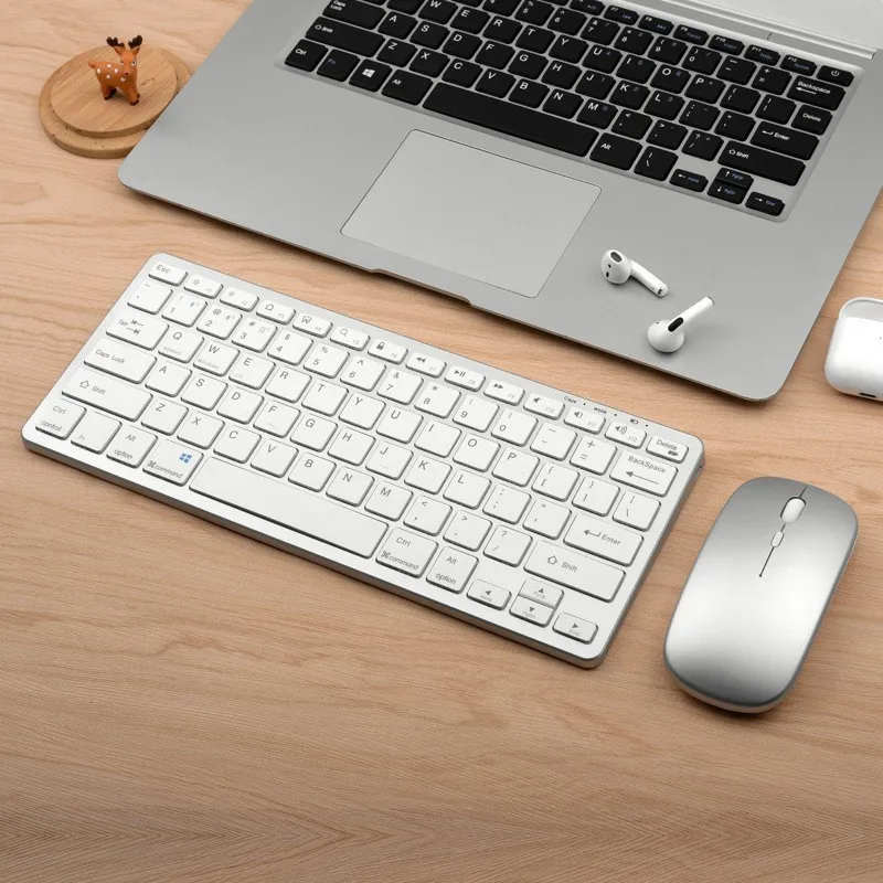 Teclado E Mouse Sem Fio Bluetooth 2.4g (branco) Com Modo Duplo, Portáteis.