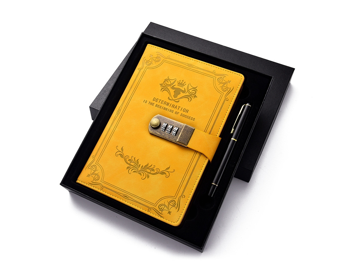 Diário Retrô A5 Com 400 Páginas E Senha, Com Caneta Brilvibera (amarelo)