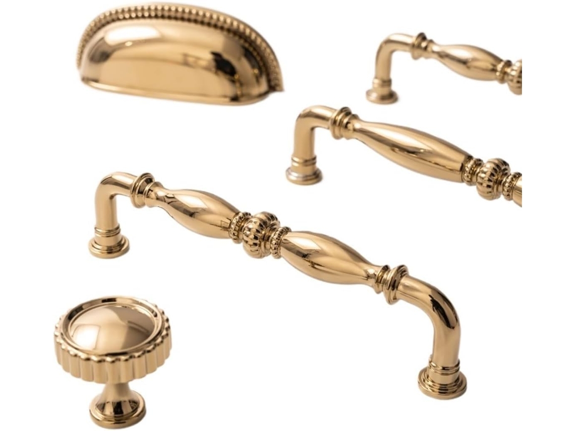 Puxador De Luxo Em Latão Maciço Para Armário Cozinha, Com Acabamento Em Pvd Dourado Brilhante, Ideal Para Móveis, Guarda