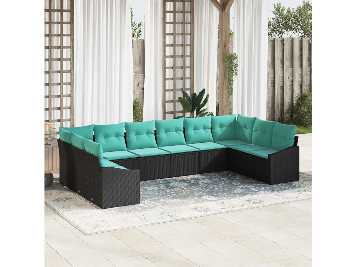 Vidaxl Conjunto De Sofás 10 Unid. Preto Vime Pe