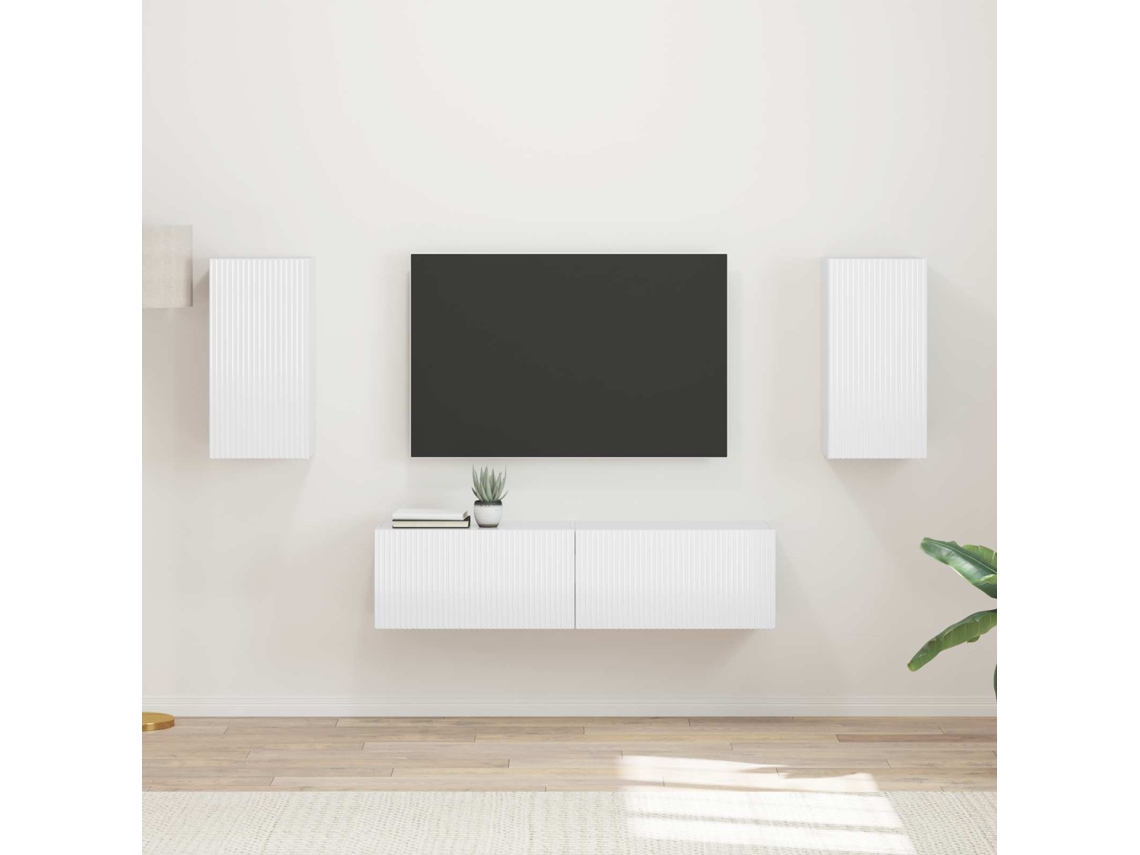 Vidaxl Conjunto De Móvel De Tv 4 Unid. Branco Brilhante