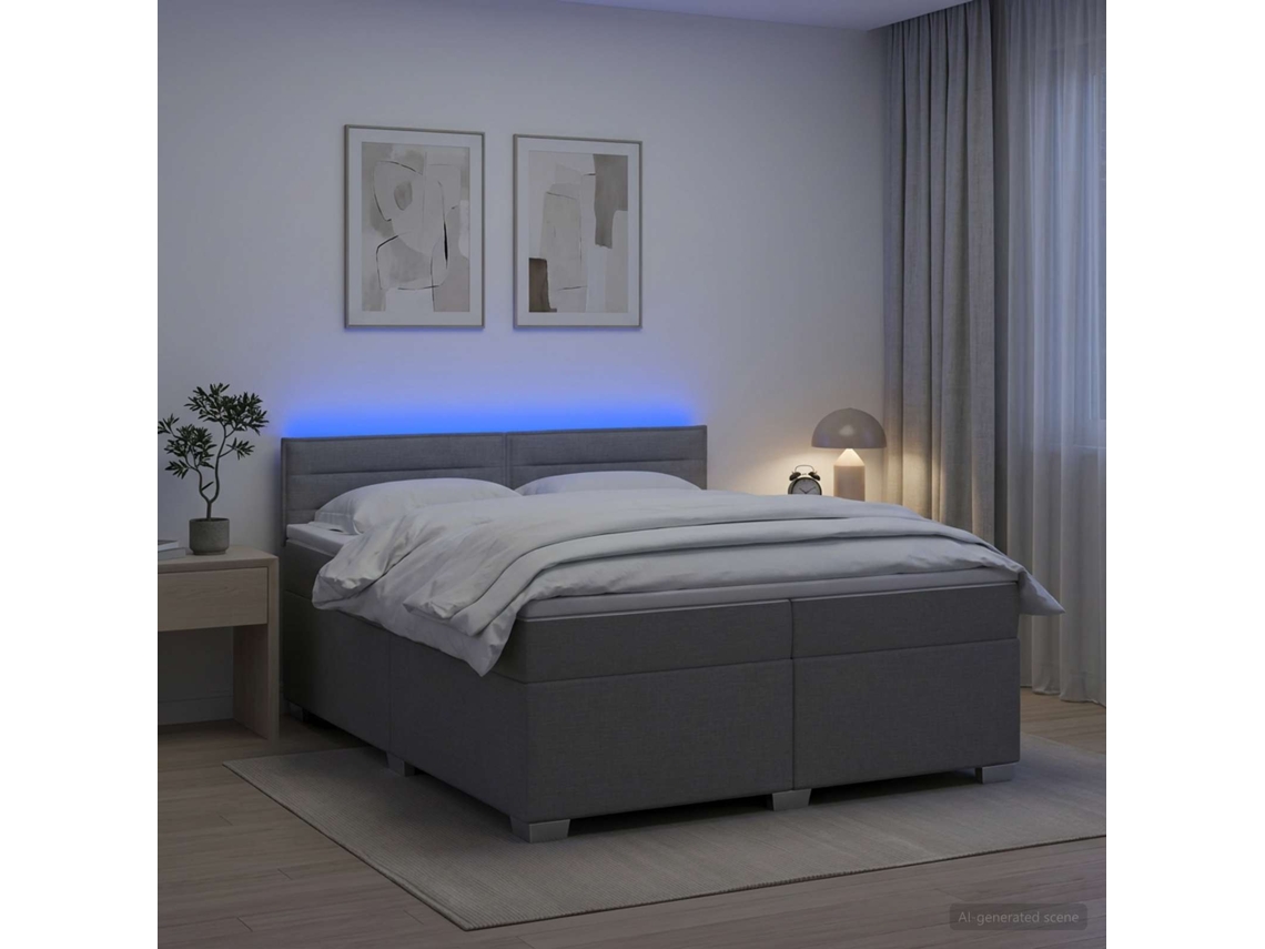 Vidaxl Cama Box Spring Com Colchão E Led Cinzento-claro 200 X 200 Cm