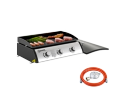 Placa de Gás de Aço Esmaltado com 3 Queimadores Alimenta 7,5kw. 3 Zonas de Cozimento e Tampa. Preto Ge