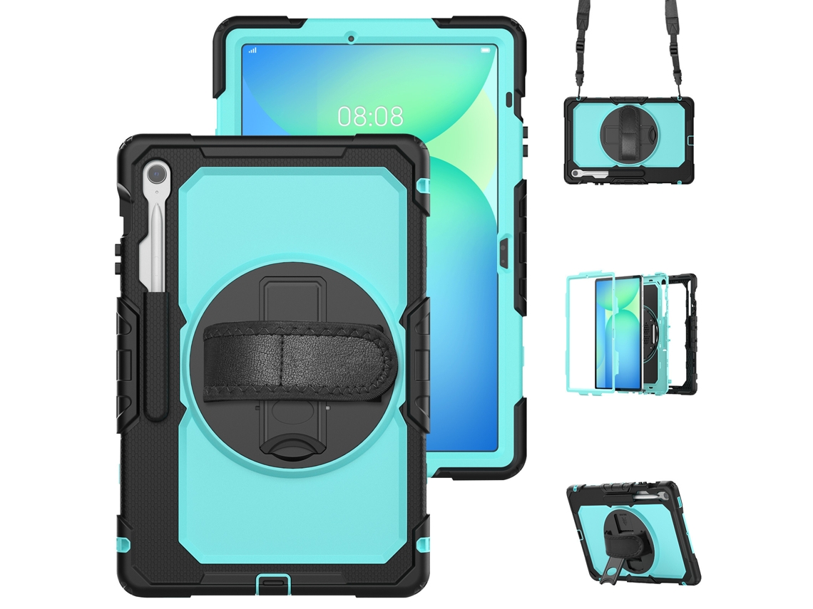 Capa para Samsung Tab S10 FE Plus 13.1 com alça de ombro e suporte antiqueda preto e azul claro XIAOMOYU