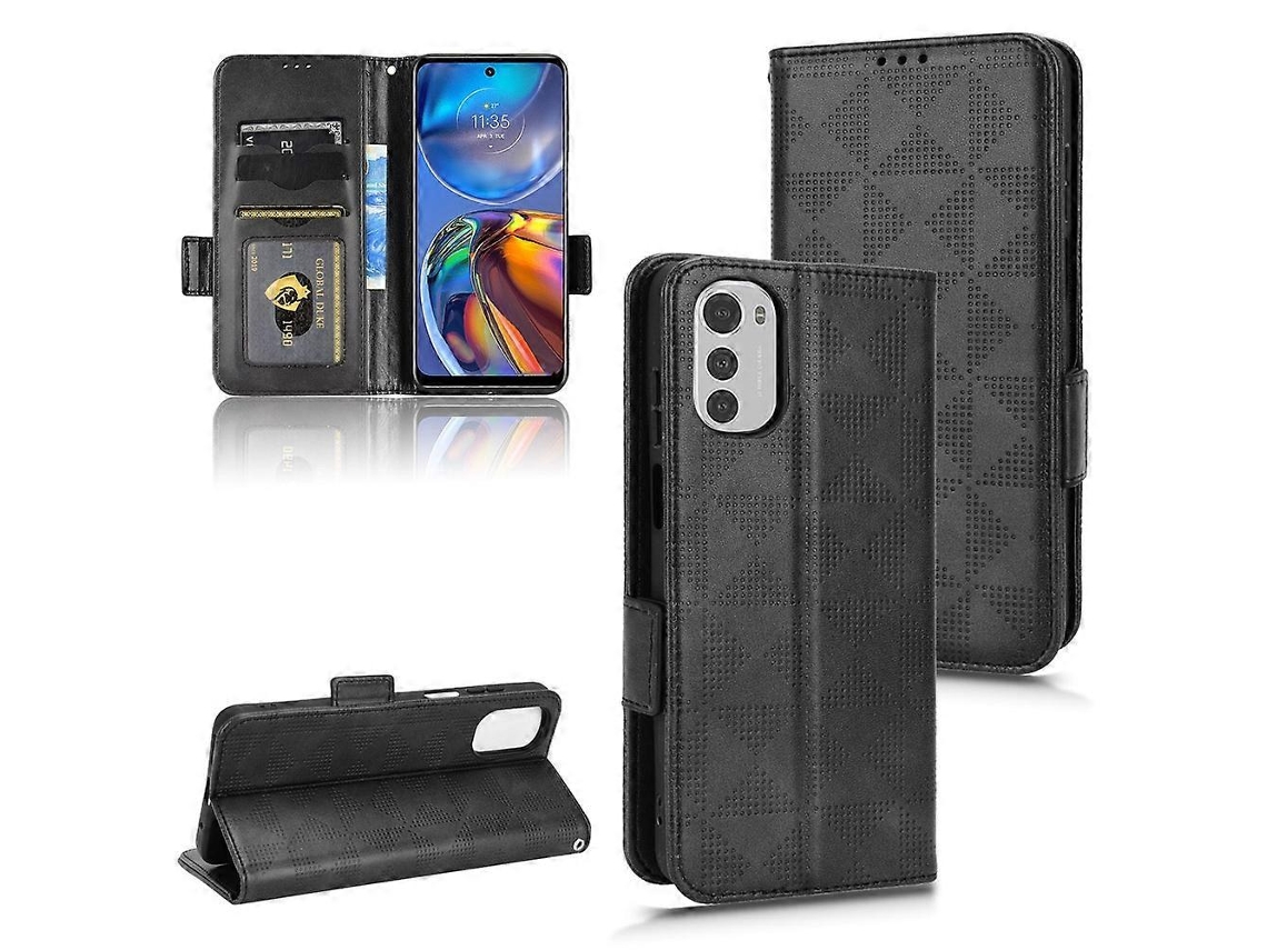 Capa De Couro Com Triângulos Simétricos Para Motorola Moto E32 4g