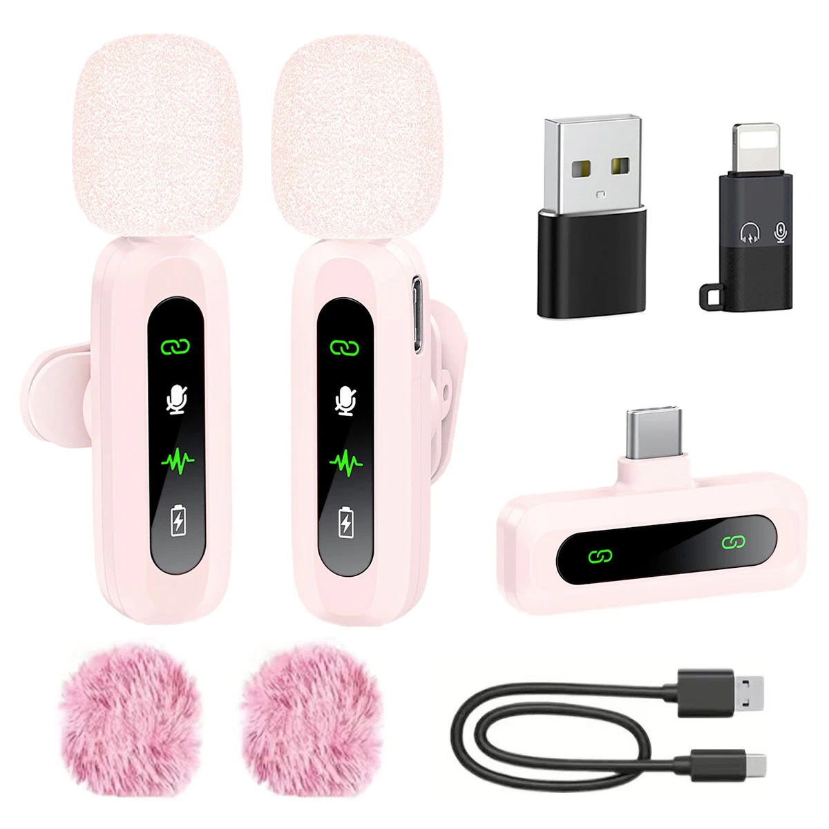 Microfone de Lapela Sem Fio MDUG, Cancelamento de Ruído, Gravação, Transmissão Ao Vivo, Jogos, Adaptador iOS