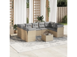 Vidaxl 10 Pcs Conjunto De Sofás P/ Jardim Com Almofadões Vime Pe Bege