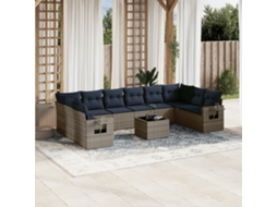 Vidaxl Conjunto De Sofá De Jardim Com 11 Peças E Almofadas Em Rattan Sintético Cinza