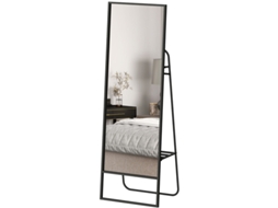 Espelho Industrial Prateleira 2 Ganchos Metal Preto 157x50cm VELTRIX