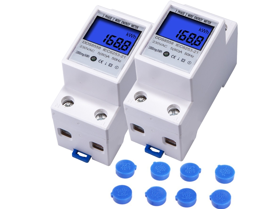 2 Peças, Medidor Digital De Energia E Potência, 230v 5-80a 50hz, 2 Fios/2p, Para Calha Din, Ecrã Lcd