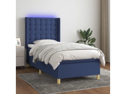 Cama Box Spring C/ Colchão E Led 100x200 Cm Tecido Azul