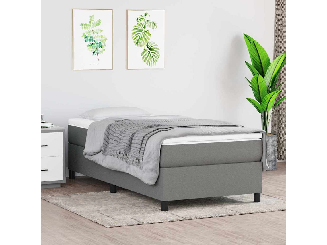 Vidaxl Estrutura De Cama Com Molas 90x200 Cm Tecido Cinzento-escuro