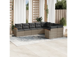 Vidaxl 9 Pcs Conjunto Sofás P/ Jardim Com Almofadões Vime Pe Cinzento