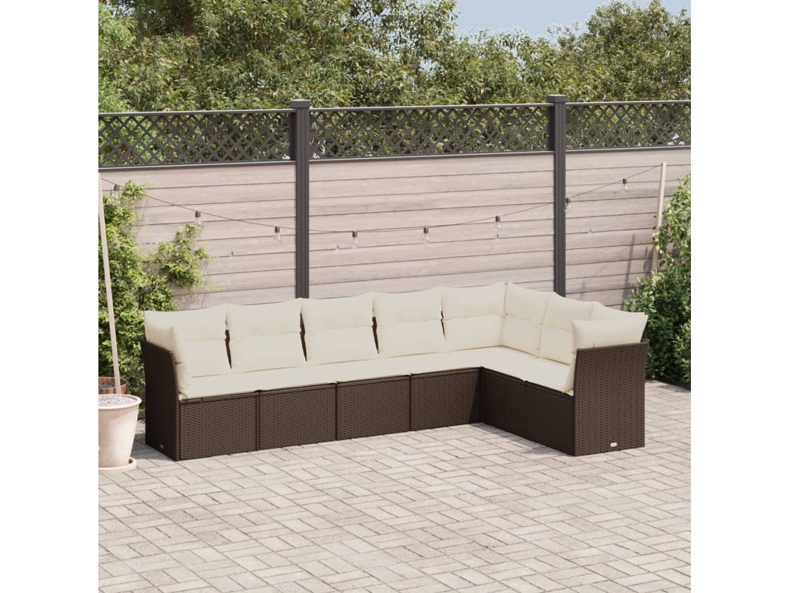 Vidaxl 7 Pcs Conjunto de Sofás Jardim C/ Almofadões Vime Pe Castanho