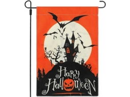 Banner de Jardim de Halloween Burlap de Duas Faces com Abóbora, Castelo e Morcego | S/MARCA