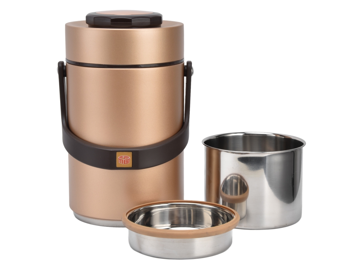 Contenedor De Almuerzo Aislado De Acero Inoxidable 304 2300ml 3 Capas Para Trabajo Oro