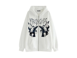 Jaqueta Streetwear Feminina Com Capuz, Gola V, Manga Comprida, Inverno/primavera, Material Poliéster E Lã Branco