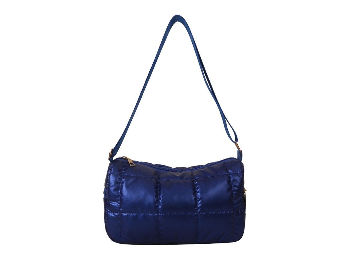 Bolsa de Ombro Feminina Acolchoada Algodão com Alça Ajustável Multifuncional para Festas Trabalho Estudo Azul