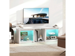 Suporte Para Tv Com Iluminação Led Para Televisores De Até 70 Polegadas (160 Cm), Com Prateleiras De Vidro Ajustáveis, Branco.