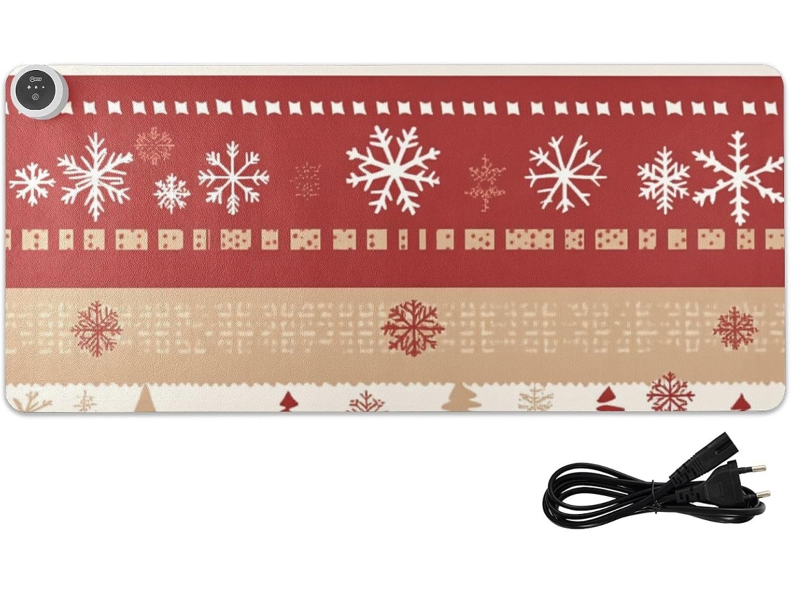 Mousepad Grande, Sem Costuras, Aquecido, em Poliuretano, com Estampa de Árvore Natal Vermelha, 80 X 33 Cm