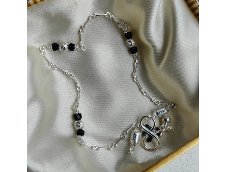 Pulseira de Tornozelo THE COLOURFUL AURA Sterling Silver Black Bead Boho Payal