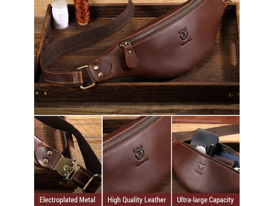 Mochila de Cinto Business, couro genuíno, vintage, para homem