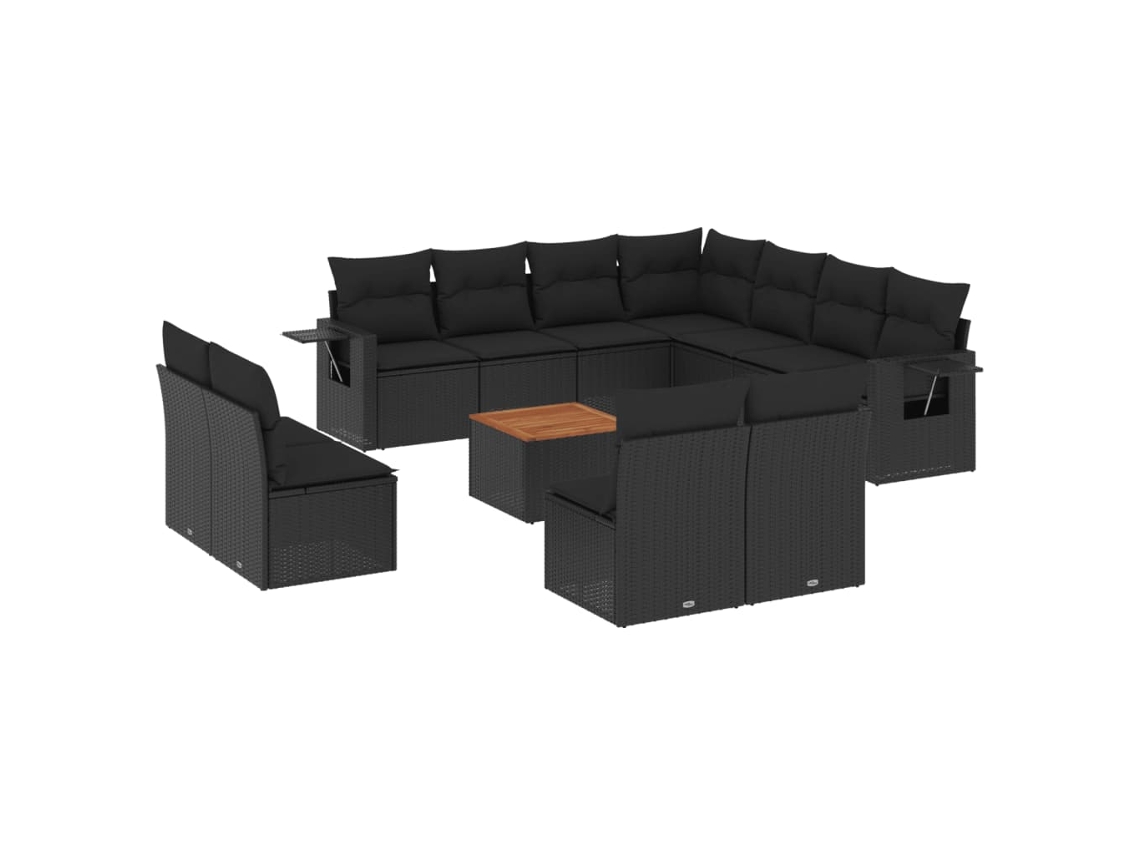 Maison Exclusive - 12 Pcs Conjunto De Sofás De Jardim C/ Almofadões Vime Pe Preto