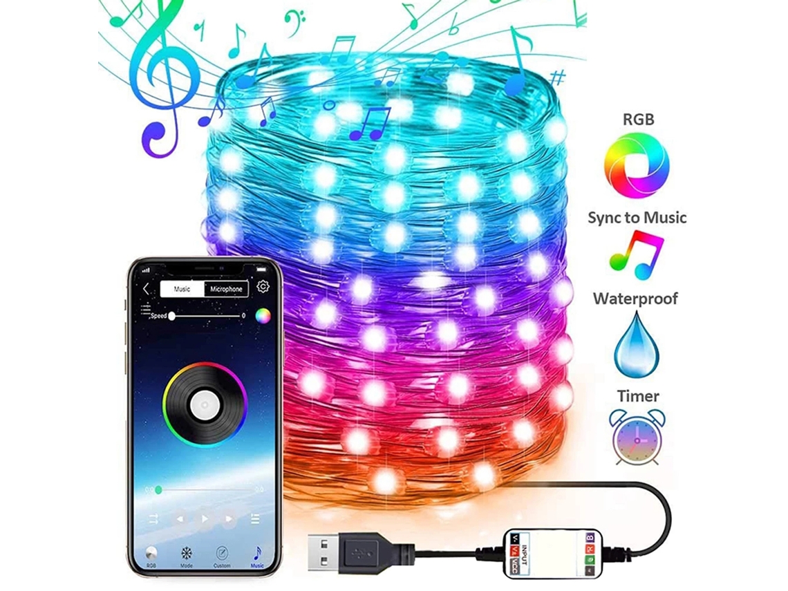 Laxiscreed Luzes Led Usb Bluetooth Para Decoração Natal, Festas E Eventos, 20m, 200 Leds