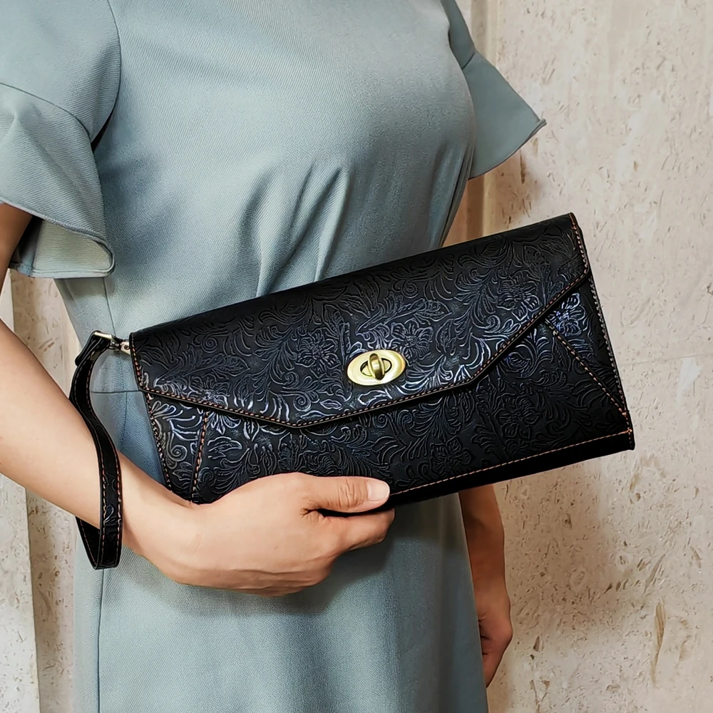Bolsa Clutch Feminina Vintage Com Estampa Em Relevo (preta), Bolsa Clutch Envelope De Luxo Para Festas.