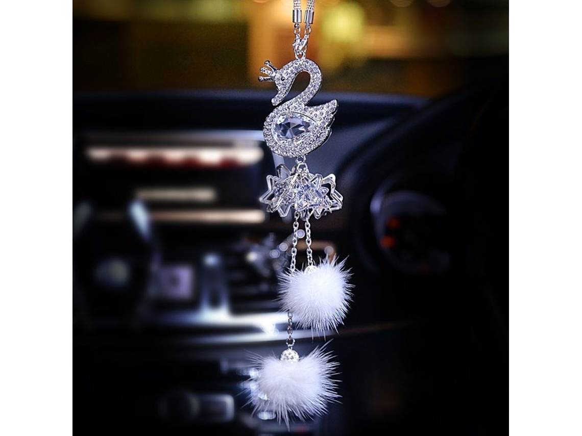 Colgante de Cisne de Cristal para Espejo Retrovisor de Coche Decoración Interior Blanca