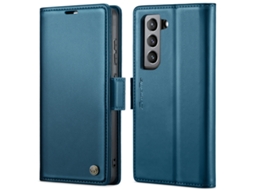 Capa Para Samsung Galaxy S21 Fe 5g Borboleta Fivela Litchi Textura De Telefone De Couro Rfid Antirroubo Azul