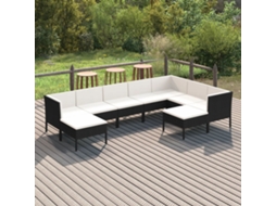9 Pcs Conjunto Lounge De Jardim C/ Almofadões Vime Pe Preto Dkd Home Decor
