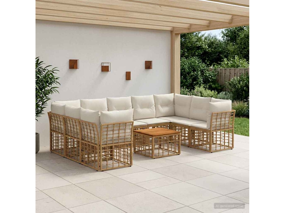 Vidaxl Conjunto De Sofás Para Exterior 10 Unid. Natural E Branco Creme