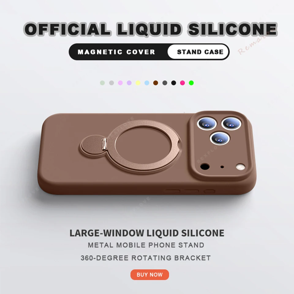Capa De Silicone Líquido Com Suporte Magnético E Magsafe Para Iphone 16 Plus (marrom).